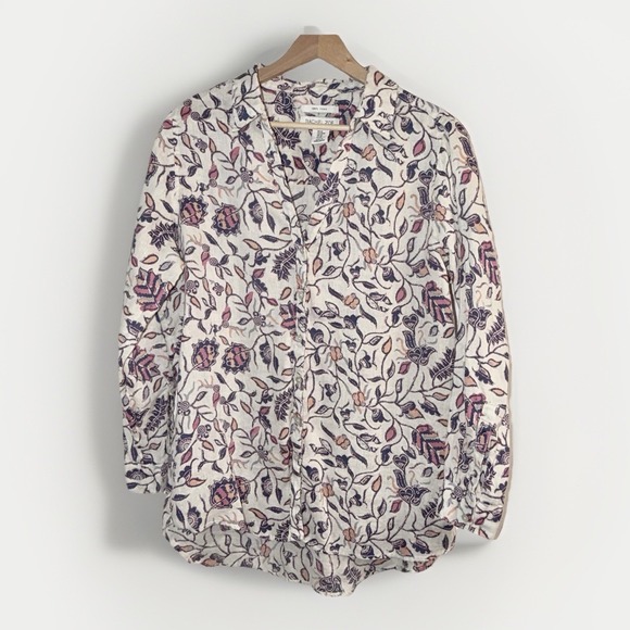 Rachel Zoe Tops - Rachel Zoe Women Linen Button Up Blouse Top Floral Hi-Low Hem Collar Size M